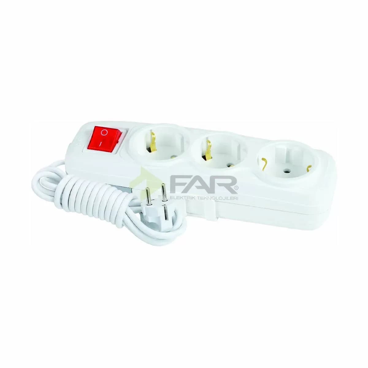 FAR LARA TOPRAKLI ANAHTARLI GRUP PRİZ 3 LÜ 3mt - FAR15131103