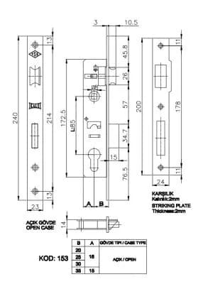KALE 153U STANDART SİLİNDİRLİ DAİRE KİLİDİ 20 MM - KLE15320000013