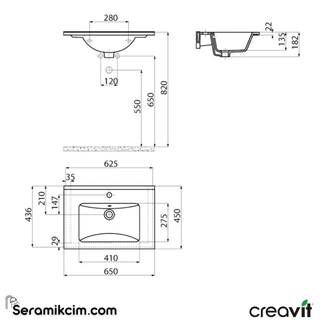 SU ETAJERLİ LAVABO 65 CM BEYAZ - CRVSU065-00CB00E-0000
