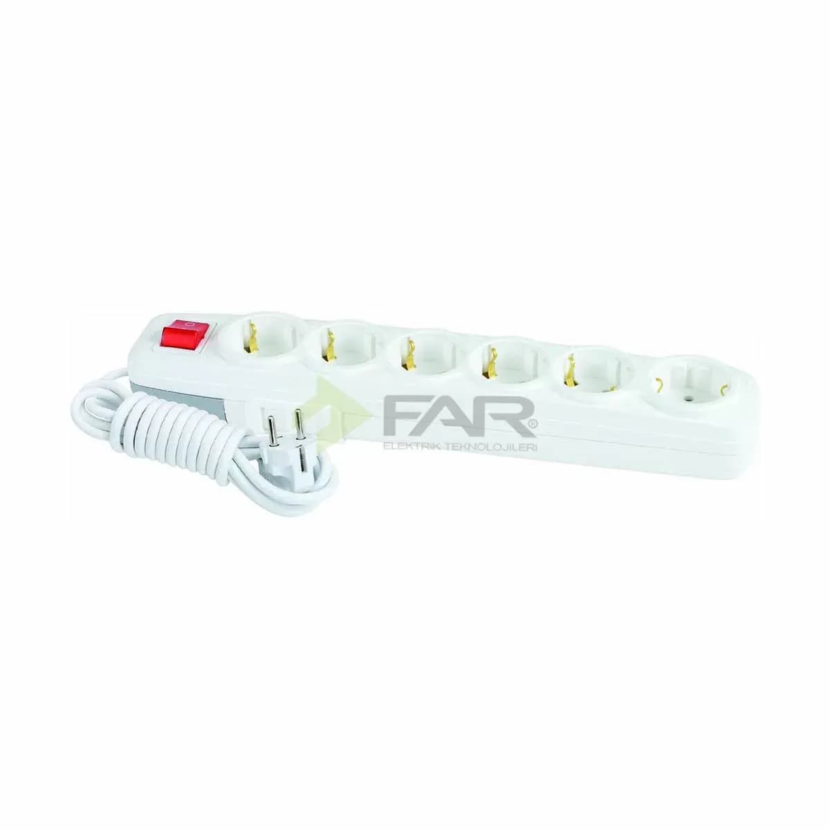 FAR LARA TOPRAKLI ANAHTARLI GRUP PRİZ 6 LI 2mt - FAR15161102