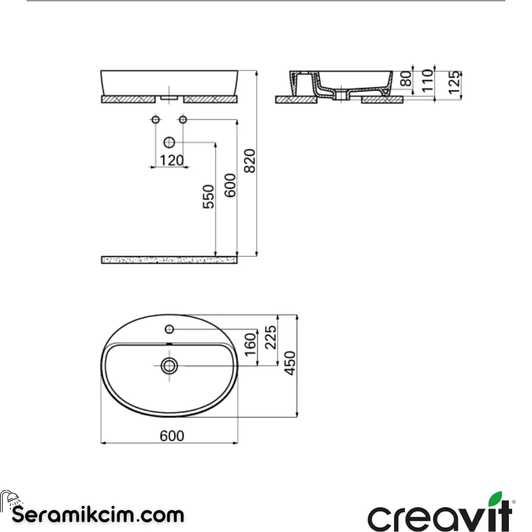 LOOP 60CM TEZGAHÜSTÜ OVAL İNCE LAVABO BEYAZ - CRVLP161-00CB00E-0000