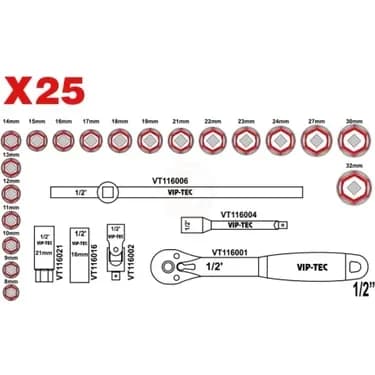 VİP-TEC 1/2" 6 KÖŞE LOKMA ANAHTAR 13MM - VİPVT116113